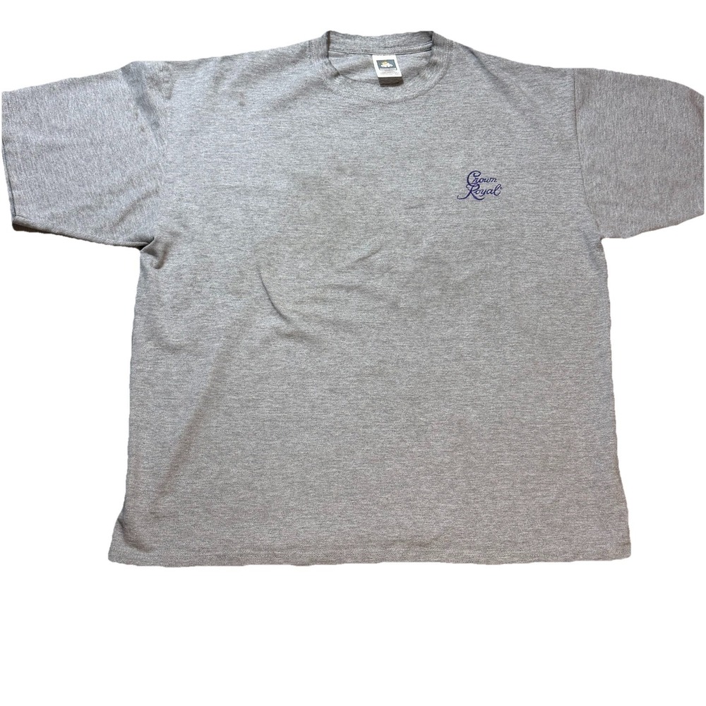 Vintage Crown Royal T Shirt XL USA Made Embroidered Logo Gray Tee
